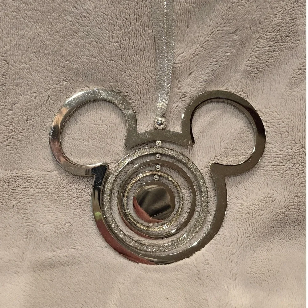 Disney Mickey Mouse Silver Glitter Concentric Ring‎ Metal Christmas Ornament